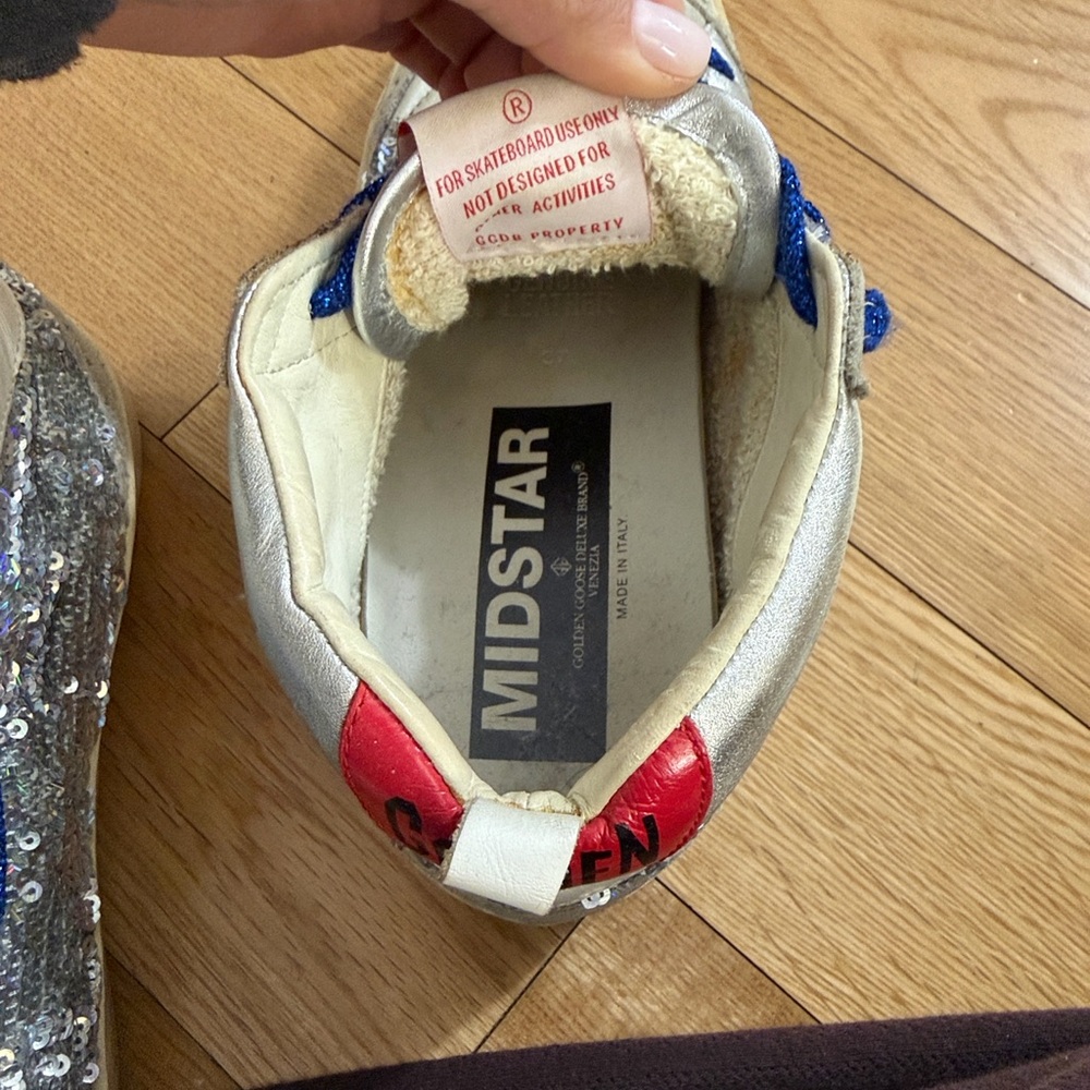 Golden Goose Silver Sequin Sneakers with Blue Laces - Picture 11 of 11